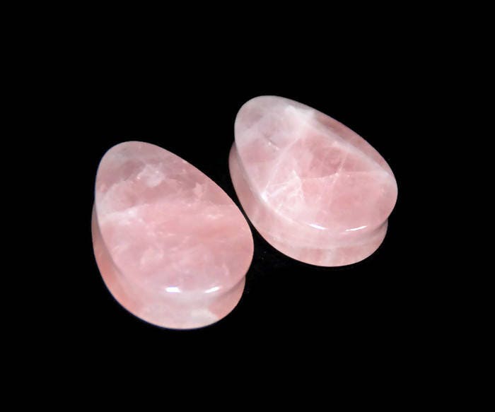 Rose Quartz Teardrop Plugs – Double Flared