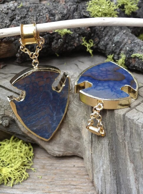 OOAK Blue Agate Arrowhead Magnetic Clasp Earrings