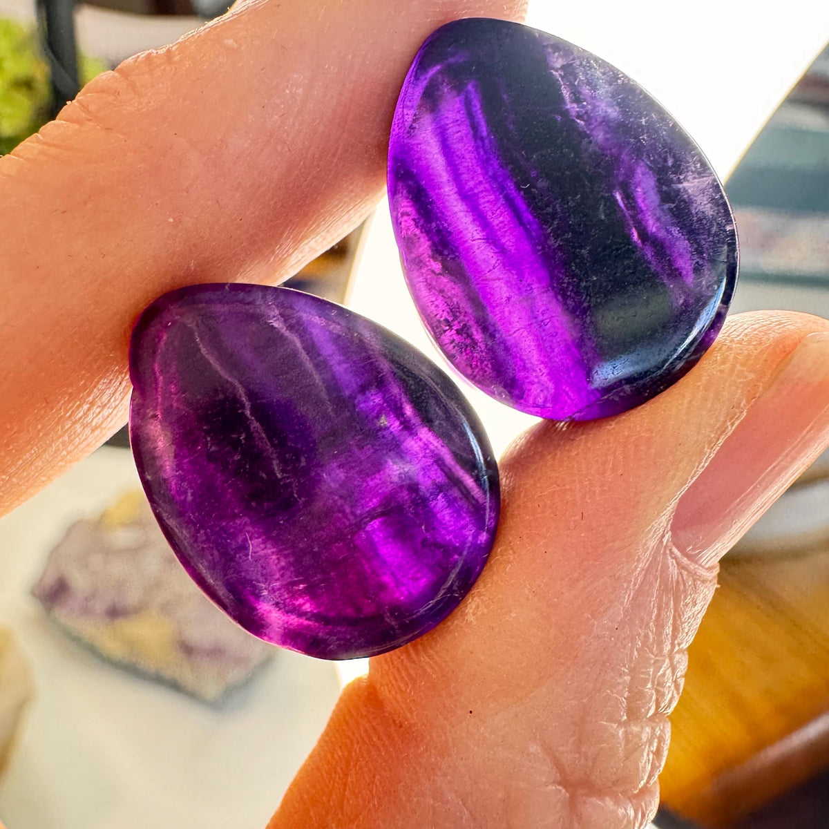 OOAK Purple Fluorite Teardrop Plugs – 3/4" (19mm)