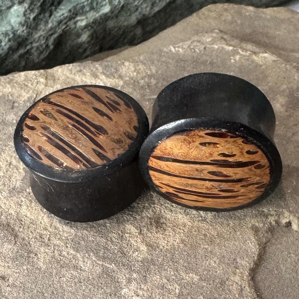 Ebony Wood Plugs with Palm Wood Inlay – Reversible