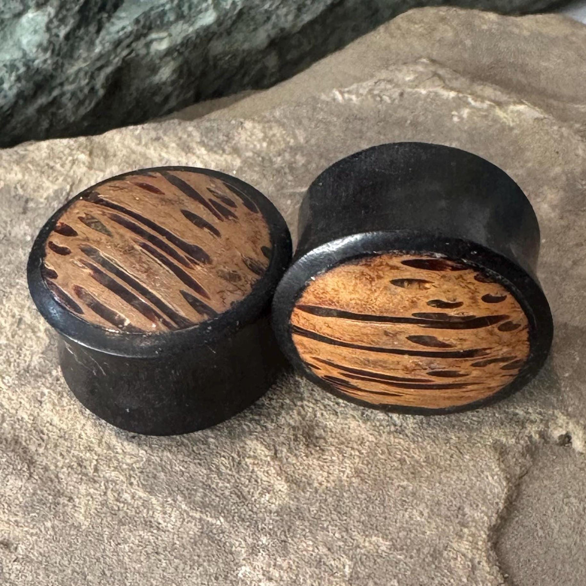 Ebony Wood Plugs with Palm Wood Inlay – Reversible