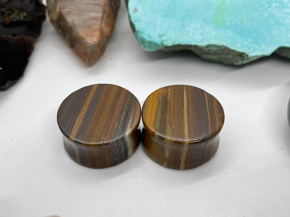OOAK Tiger Iron Stone Plugs – 7/8" (22mm) Double Flared