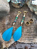 Teal Feather Magnetic Clasp Gauged Earrings