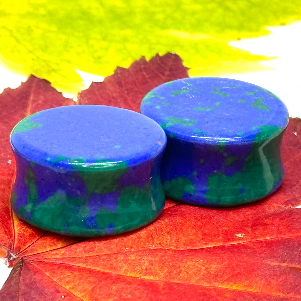 OOAK Azurite Stone Plugs – 7/8" (22mm)
