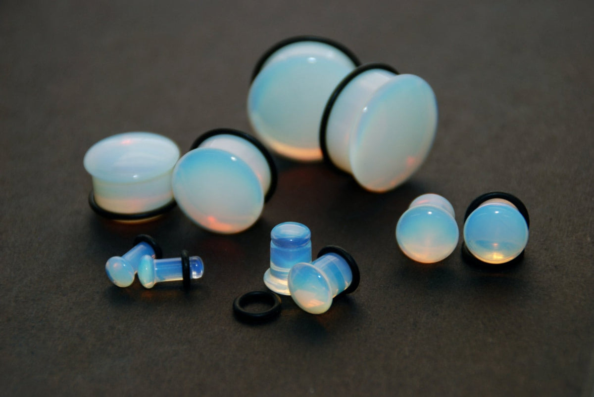 Opalite Single Flared Plugs – Milky Glass Ear Gauges