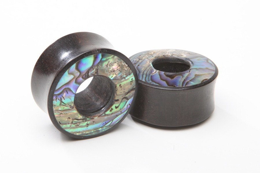 Ebony Wood Eyelets with Abalone Inlay – Ear Tunnels