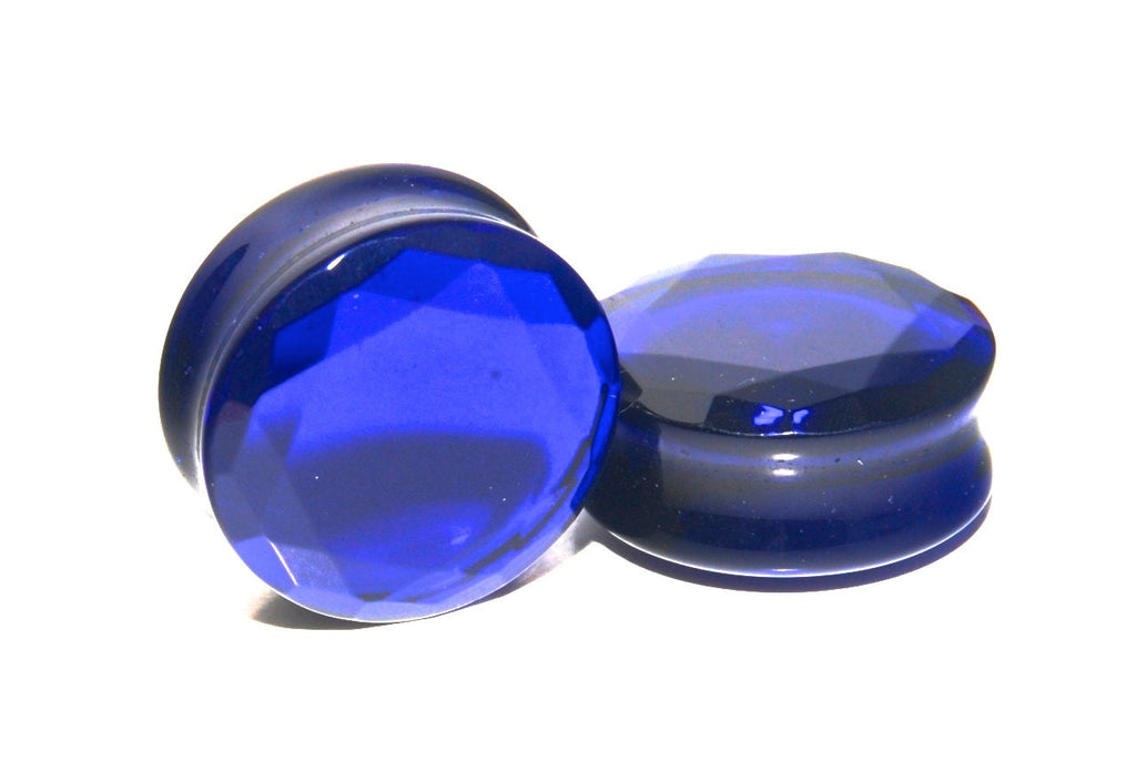 Cobalt Blue Faceted Glass Plugs – Double Flared Gauges