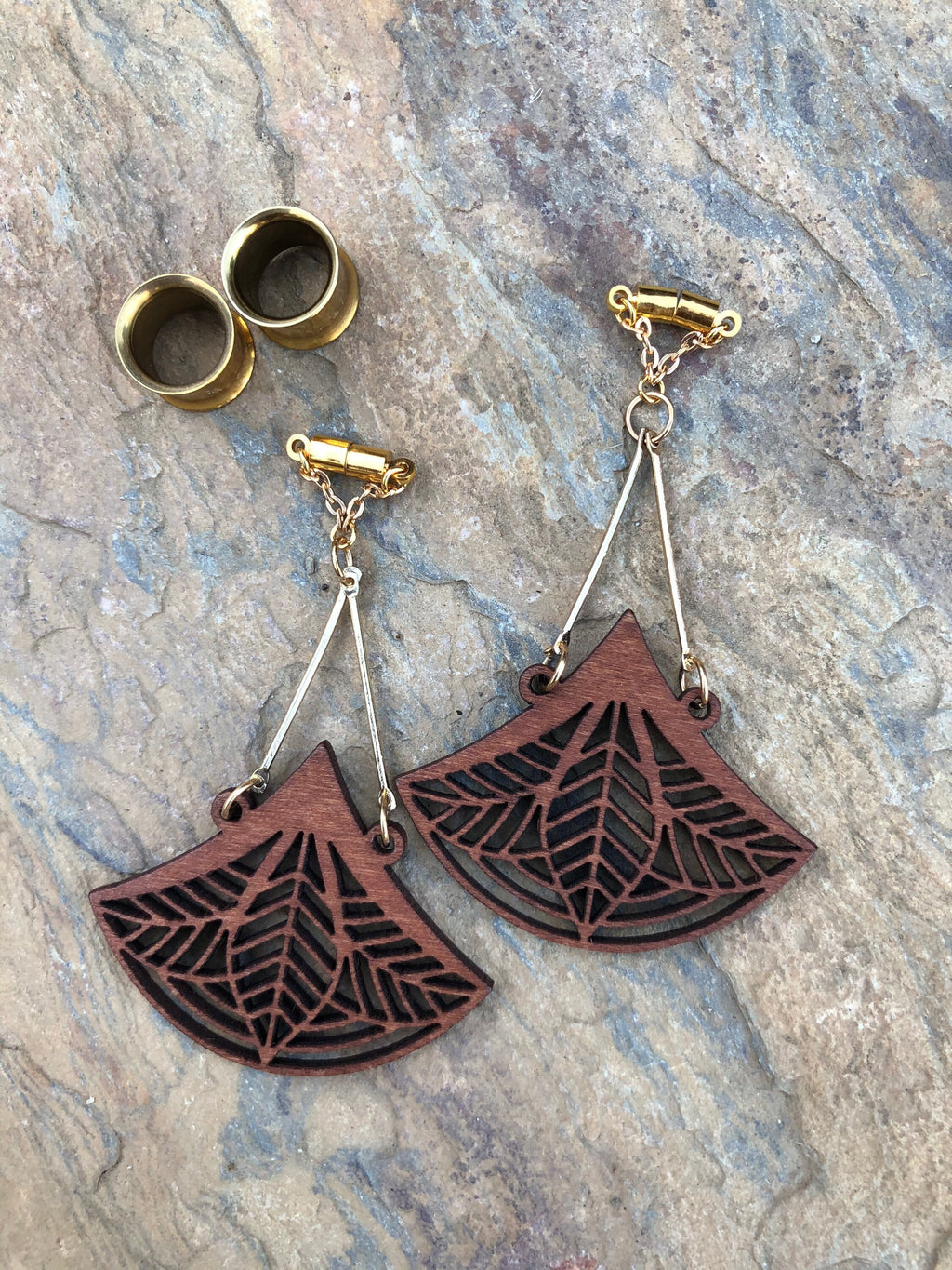 Laser-Cut Wooden Magnetic Clasp Gauged Earrings