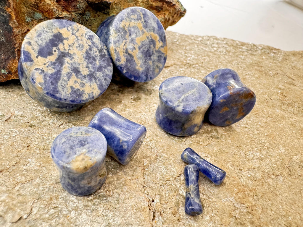 Blue Sodalite Plugs – Double Flared Stone Ear Gauges