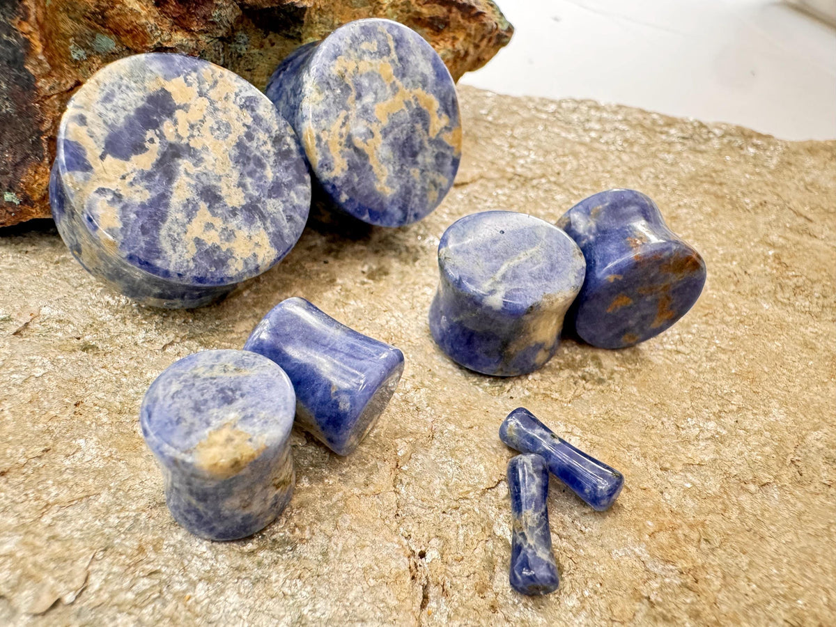 Blue Sodalite Plugs – Double Flared Stone Ear Gauges