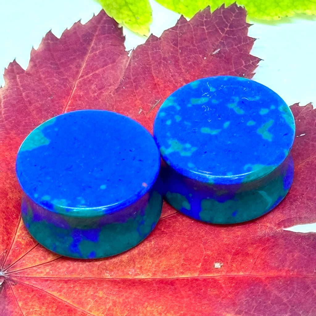 OOAK Azurite Stone Plugs – 7/8" (22mm)