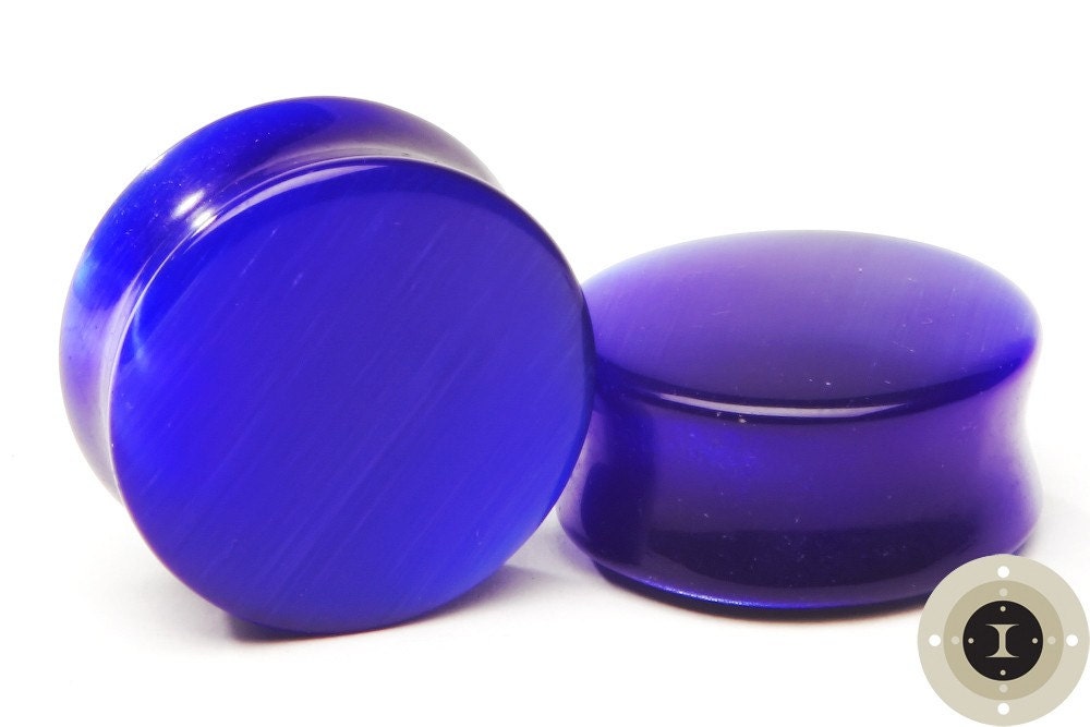 Blue Cat's Eye Glass Plugs – Double Flared Ear Gauges