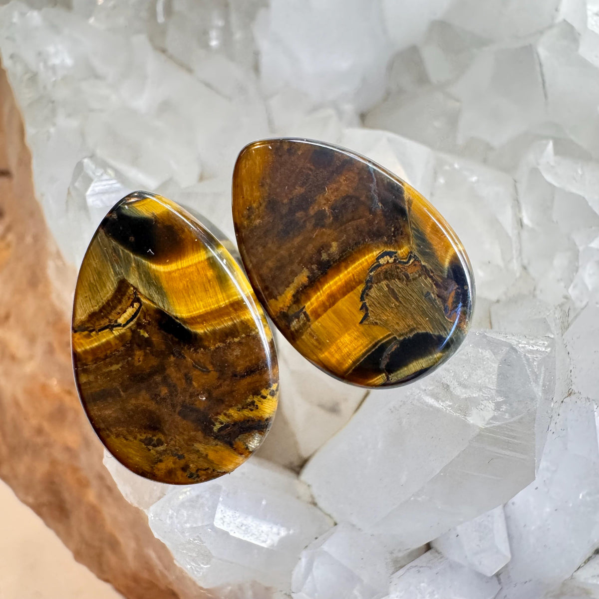 OOAK Brown Tiger’s Eye Teardrop Plugs – 9/16" (14mm)