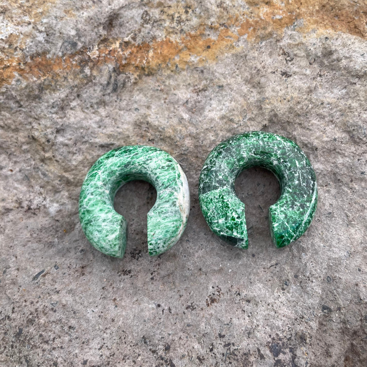 OOAK Green Marble Donut Ear Hangers – 00g (9.5mm)