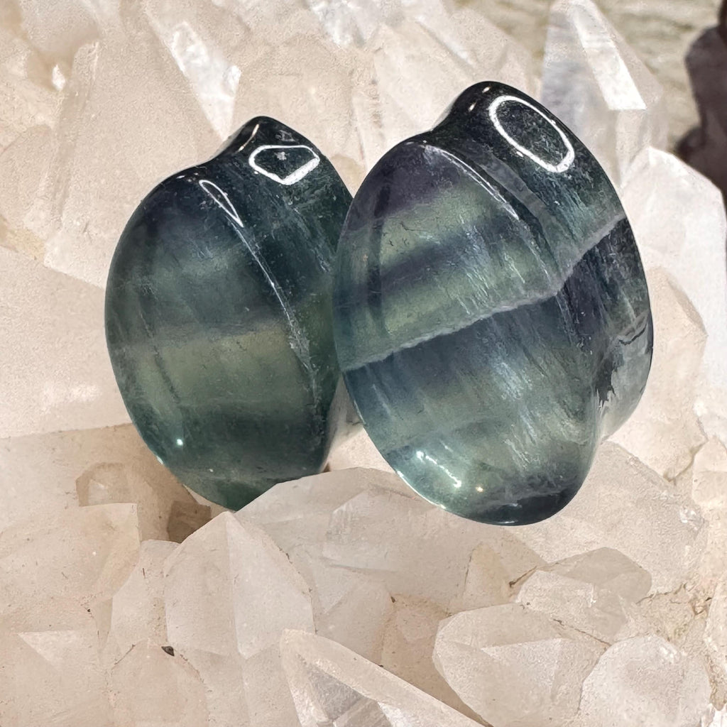OOAK Teal Fluorite Teardrop Plugs – 7/8" (22mm)