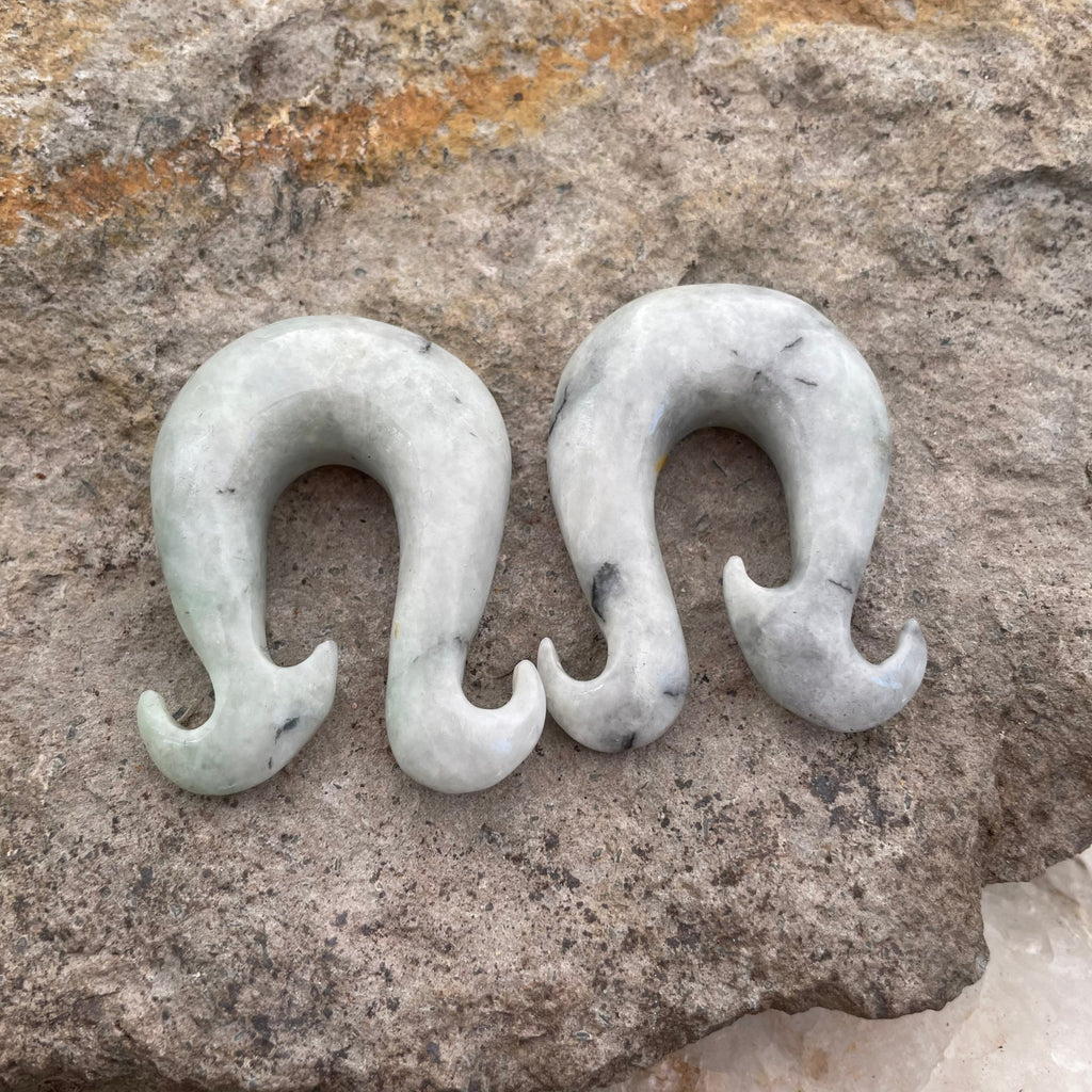 OOAK Jadeite Wave Hook Earrings – 9/16" (14mm)