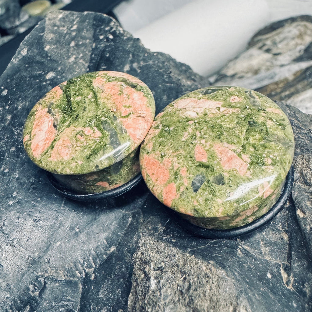 OOAK Unakite Stone Plugs – 1" (25mm) Single Flared