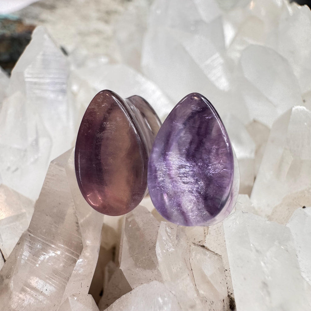 OOAK Purple Fluorite Teardrop Plugs – 7/16" (11mm)