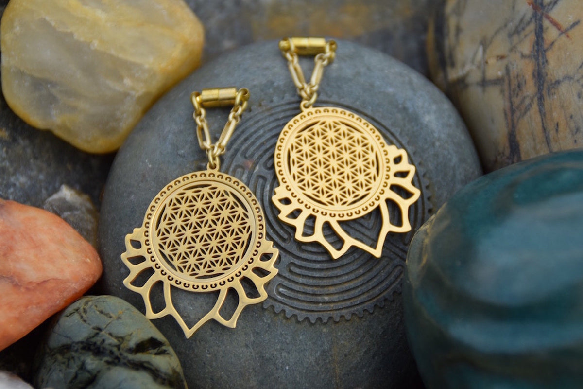 Lotus & Flower of Life Magnetic Clasp Earrings