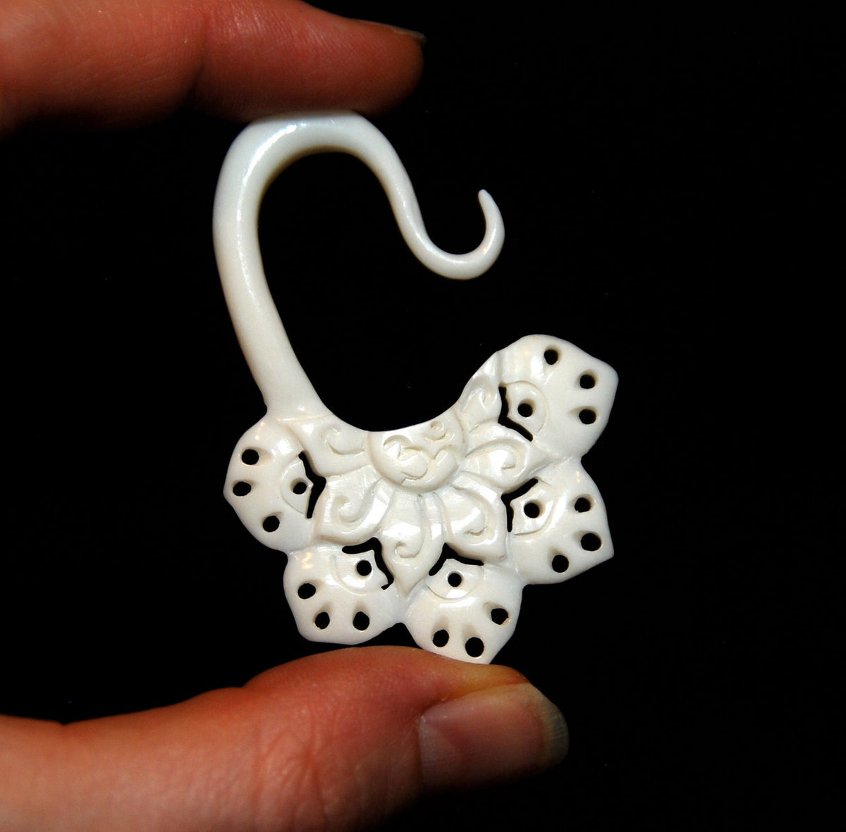Om Lotus Flower Bone Hanging Gauged Earrings