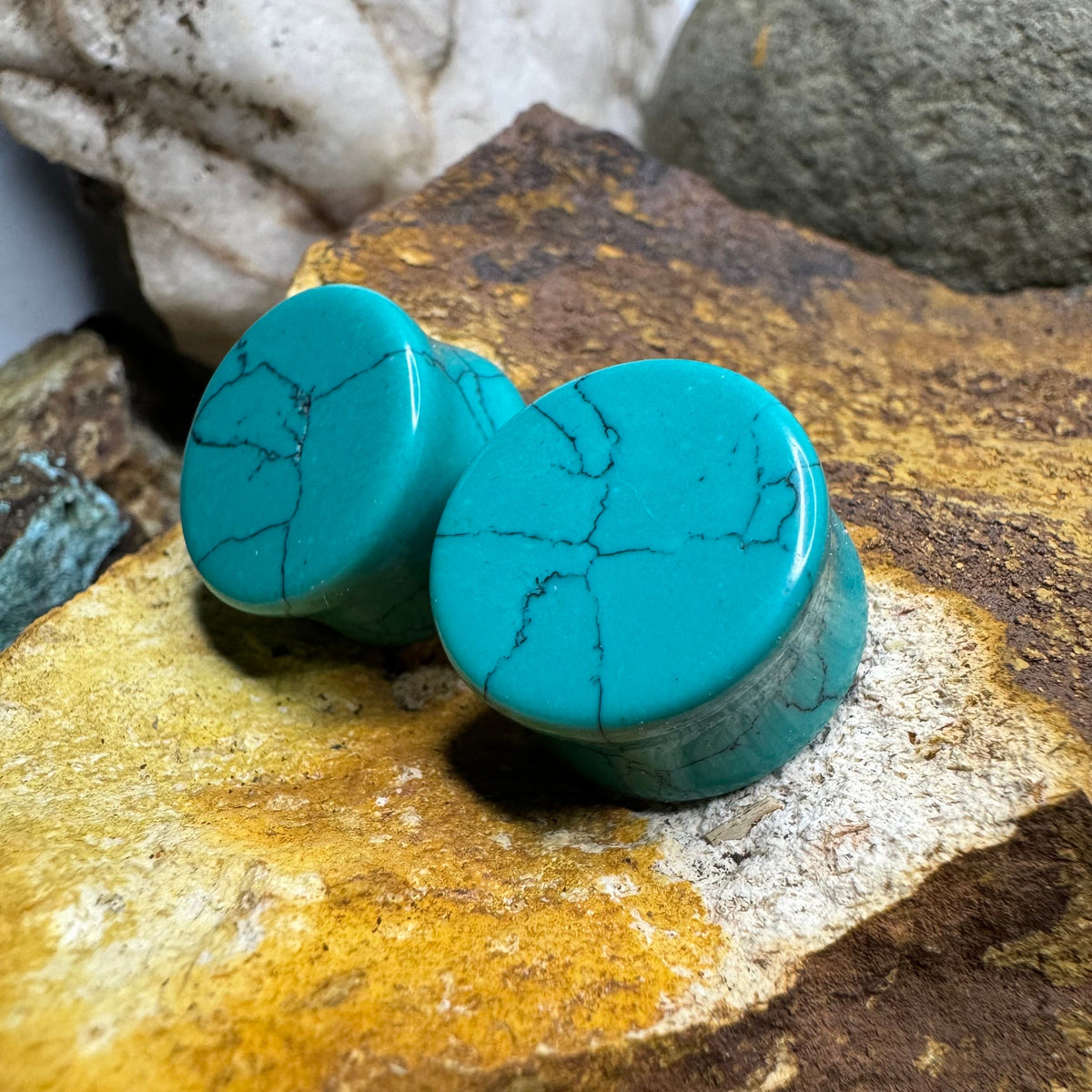 OOAK Synthetic Turquoise Plugs – 3/4" (19mm) Double Flared