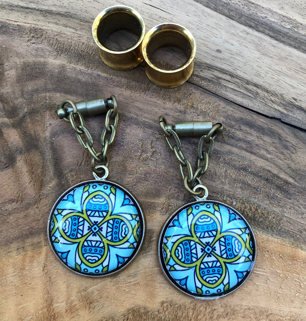 Bronze Picture Magnetic Clasp Gauged Earrings