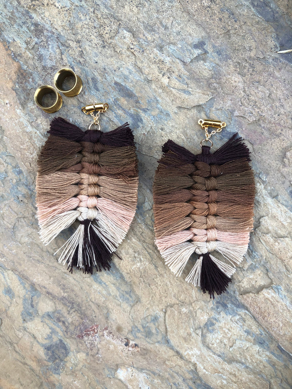 Brown Multicolor Tassel Magnetic Clasp Earrings
