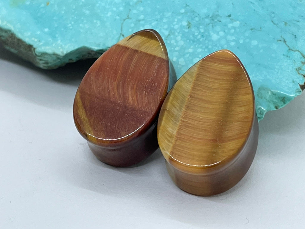 OOAK Red Tiger’s Eye Teardrop Plugs – 7/8" (22mm)