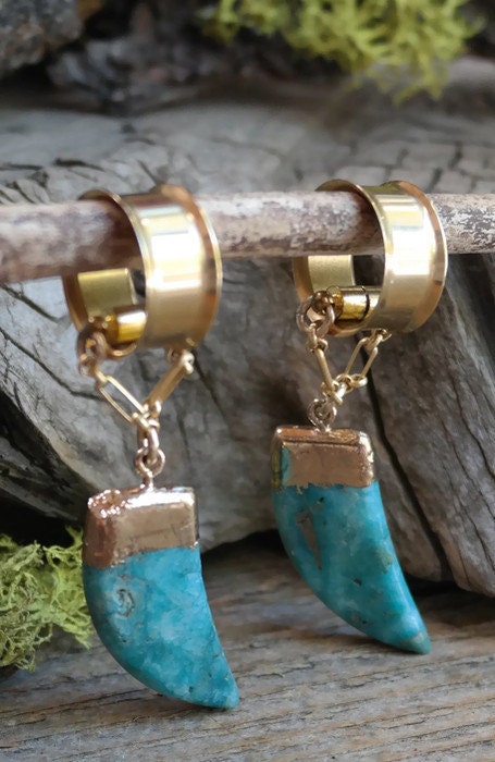 Turquoise Gold-Edged Magnetic Clasp Gauged Earrings