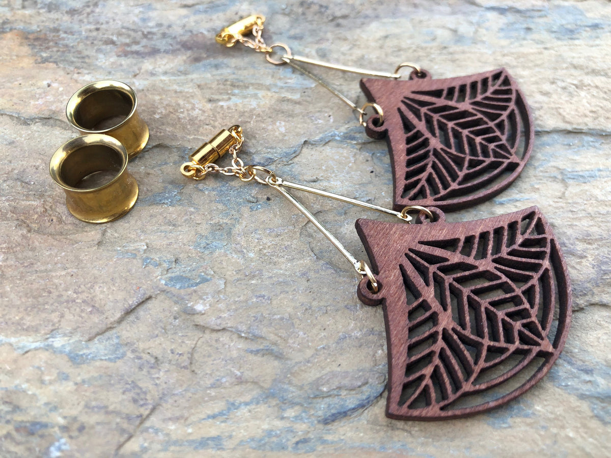 Laser-Cut Wooden Magnetic Clasp Gauged Earrings