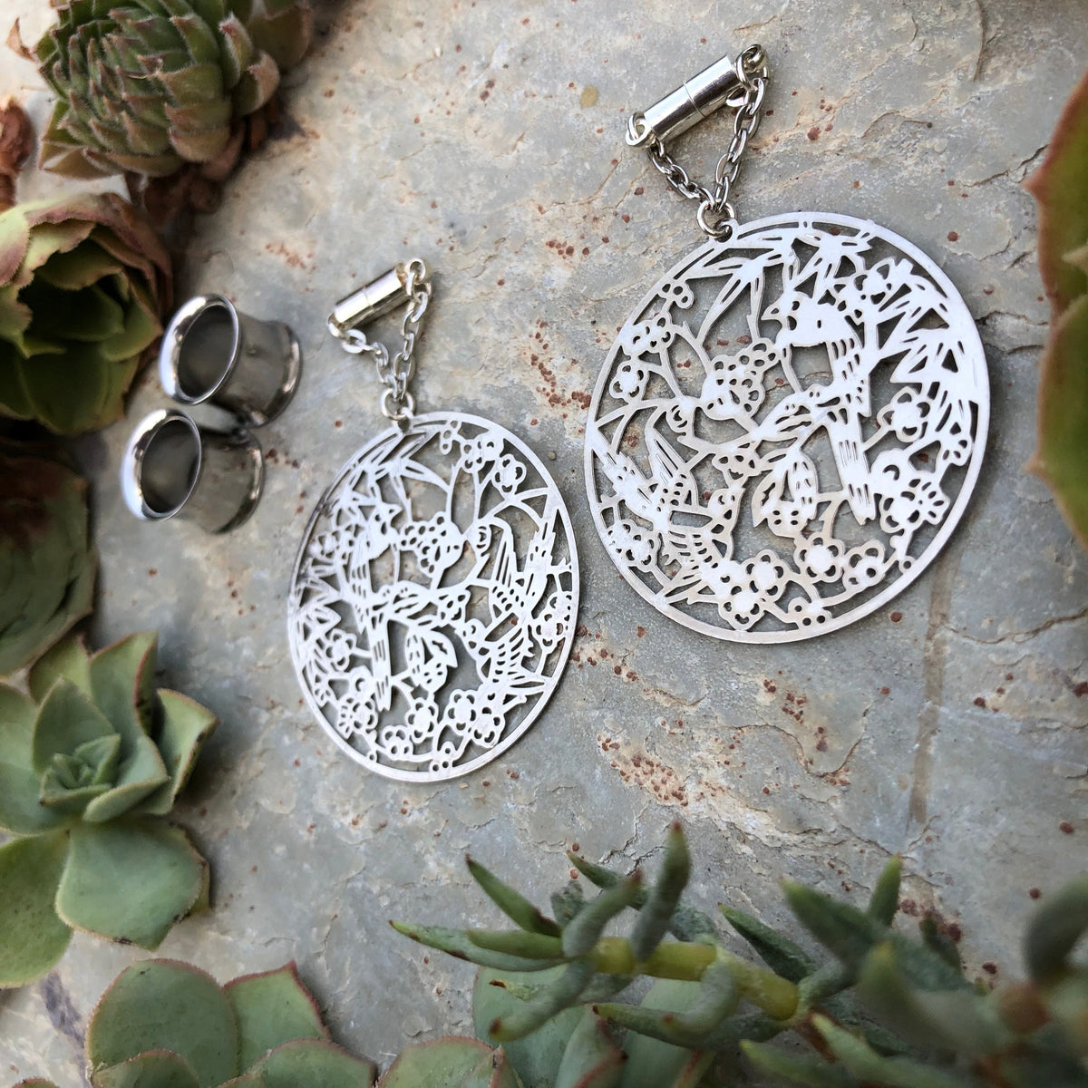 Tropical Birds Laser-Cut Magnetic Clasp Earrings