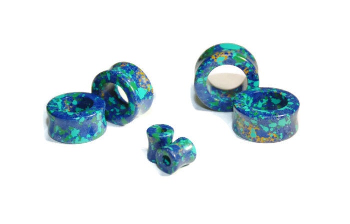 Blue & Green Stone Ear Tunnels – Double Flared