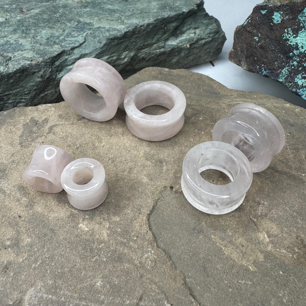 Rose Quartz Stone Tunnels – Double Flared Pink Gauges