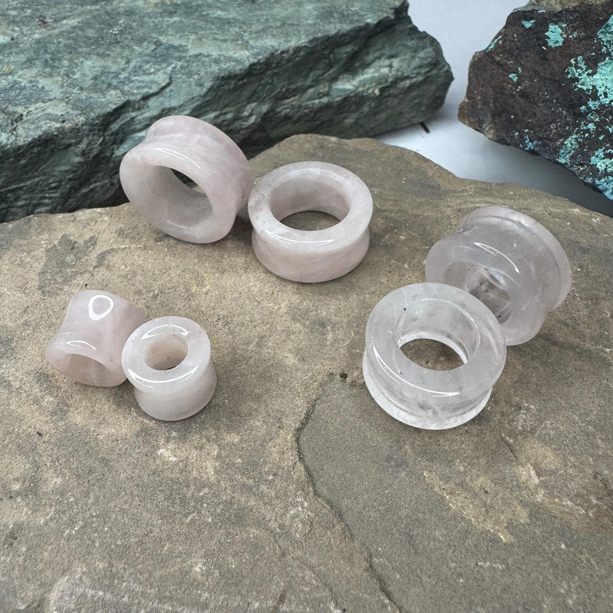 Rose Quartz Stone Tunnels – Double Flared Pink Gauges