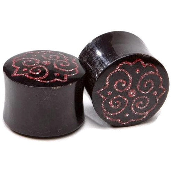 Horn Plugs with Red Glitter Inlay – Double Flared