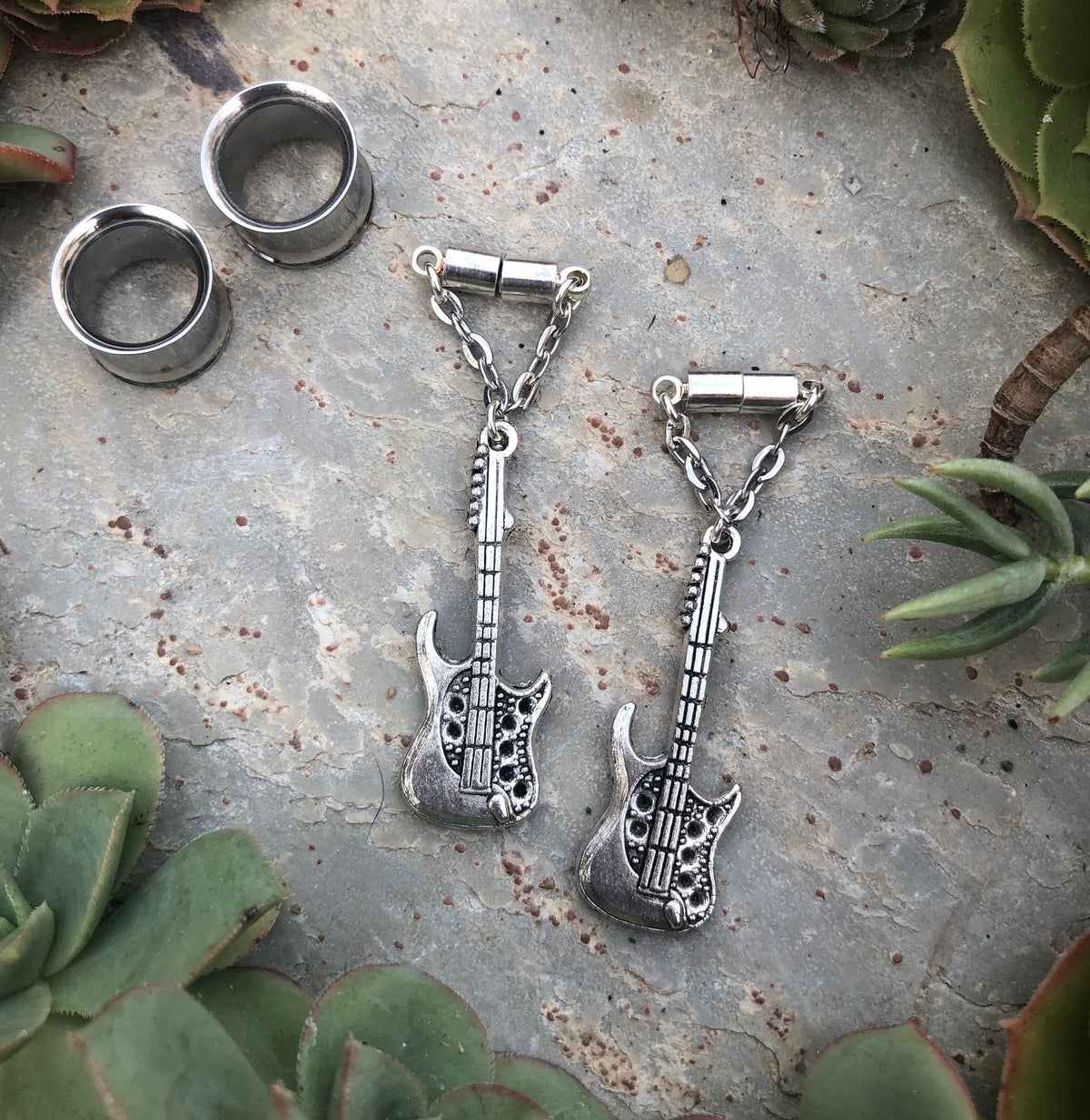Electric Guitar Magnetic Clasp Gauged Earrings