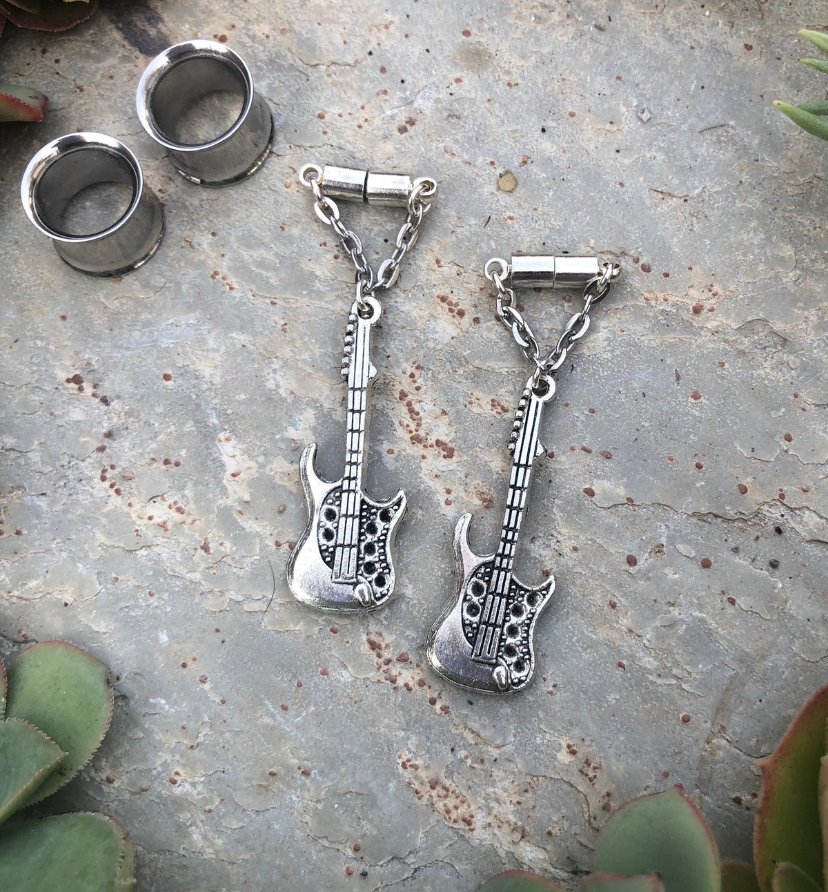 Electric Guitar Magnetic Clasp Gauged Earrings