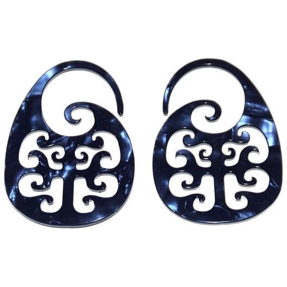 Sapphire Filigree Rhodoid Drops – Gauged Earrings
