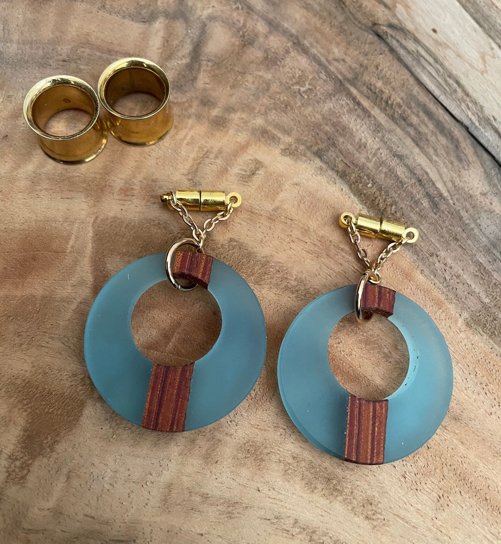 Blue Wood & Resin Magnetic Clasp Earrings
