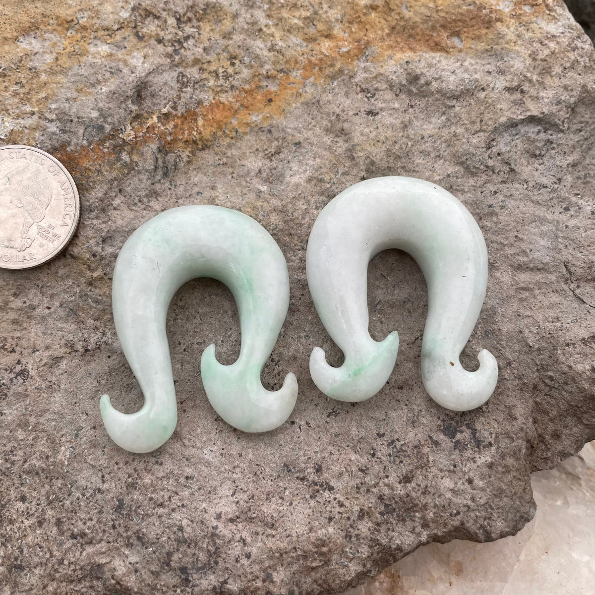 OOAK Jadeite Wave Hook Earrings – 9/16" (14mm)