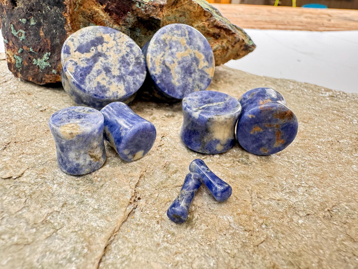 Blue Sodalite Plugs – Double Flared Stone Ear Gauges