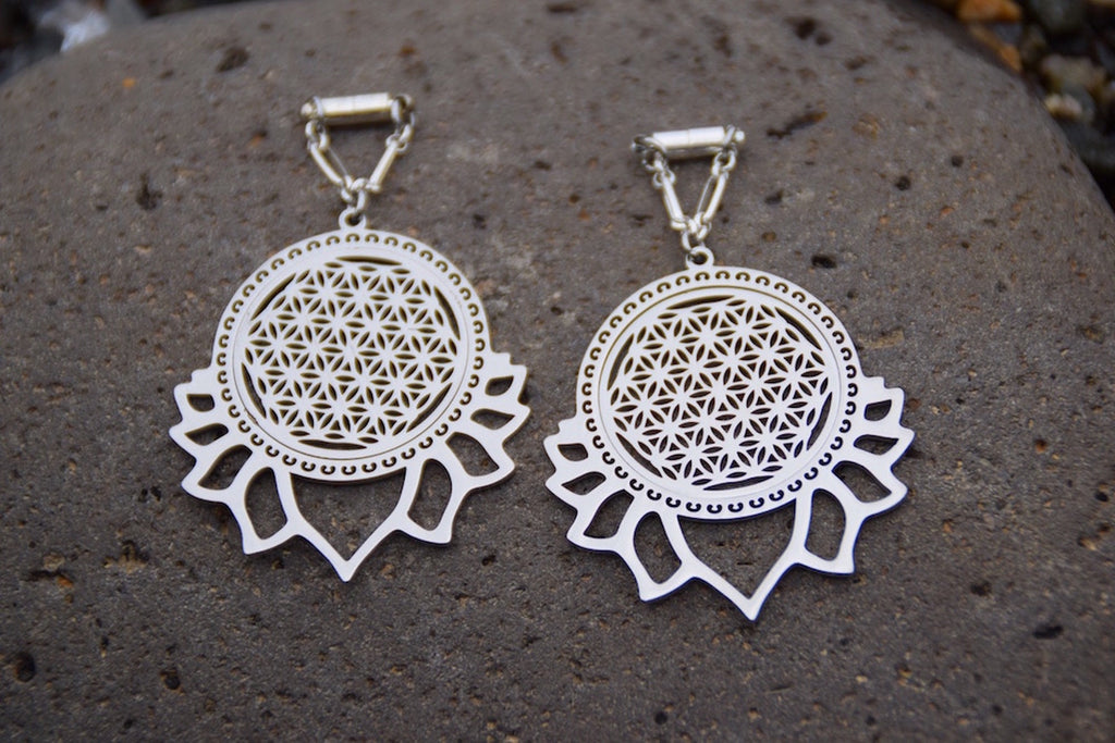 Lotus & Flower of Life Magnetic Clasp Earrings