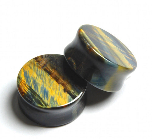 Blue Tiger's Eye Plugs – Double Flared Stone Gauges