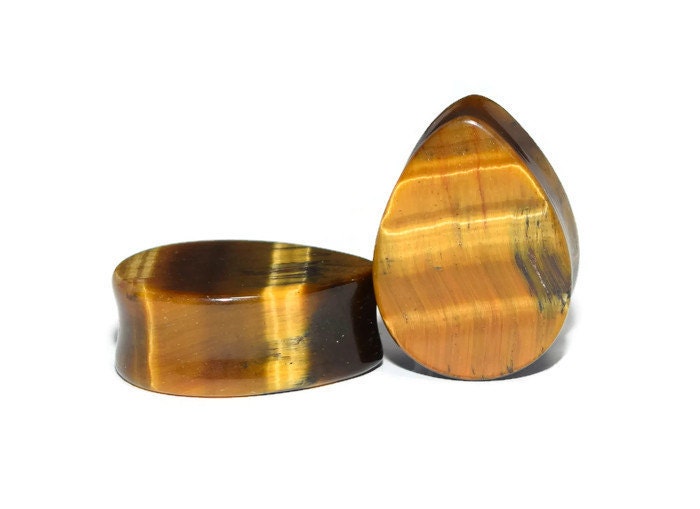 Brown Tiger’s Eye Teardrop Plugs – Double Flared