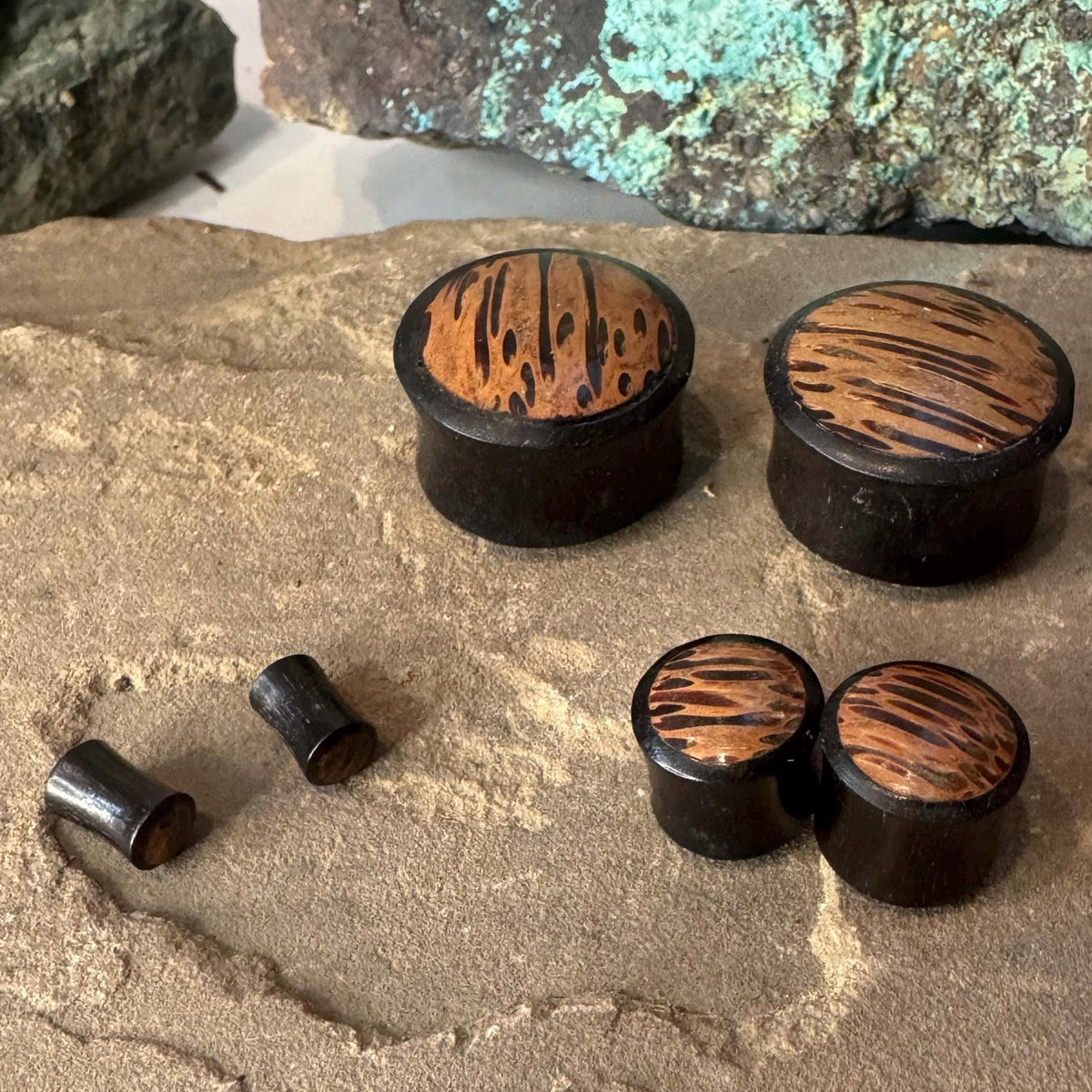 Ebony Wood Plugs with Palm Wood Inlay – Reversible