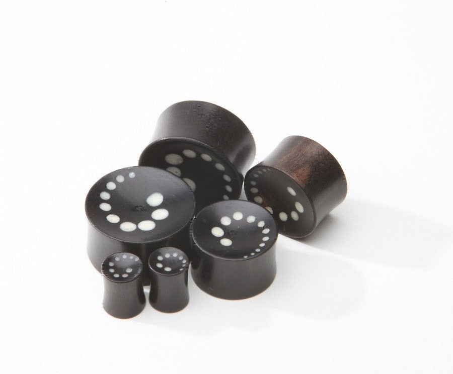 Ebony Wood Dot Spiral Inlay Plugs – Double Flared