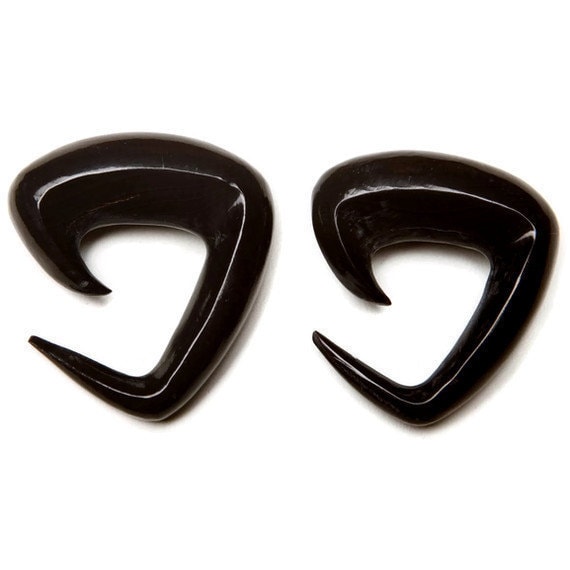 Tri-Spiral Horn Earrings – Hand-Carved Ear Gauges