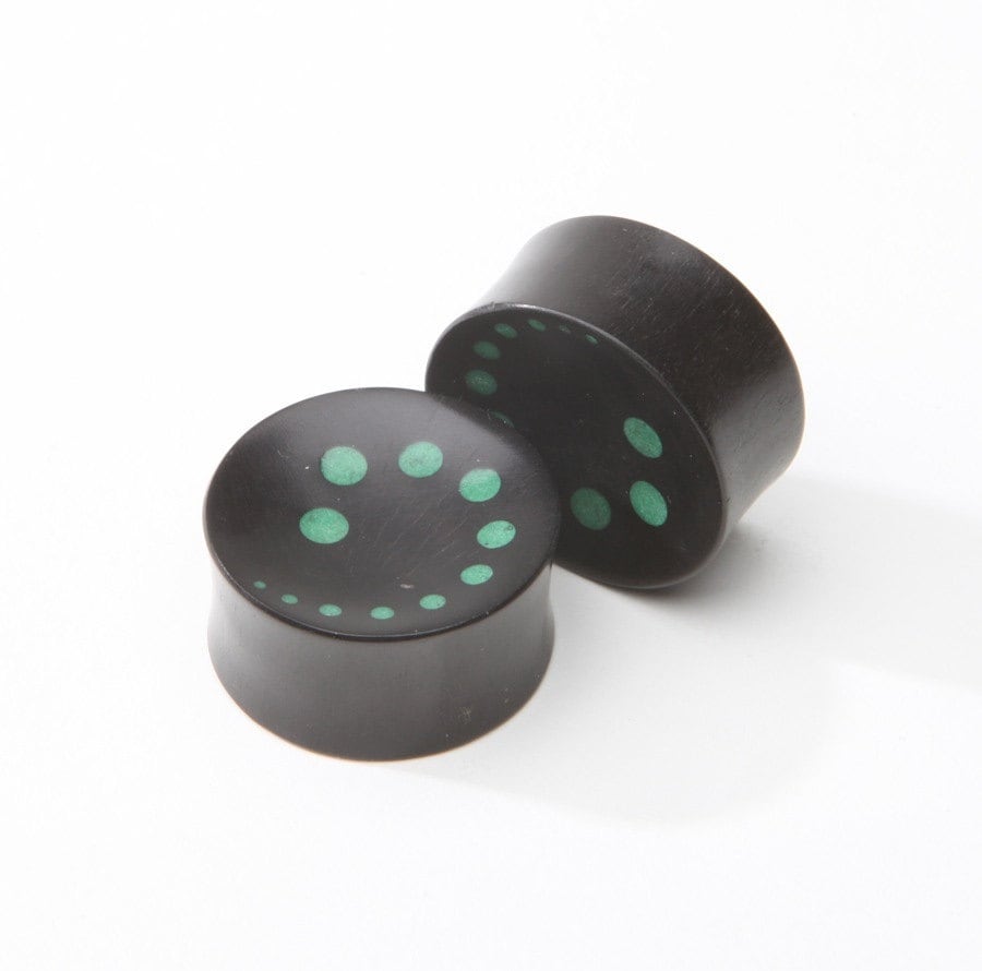 Ebony Wood Green Dot Spiral Plugs – Ear Gauges