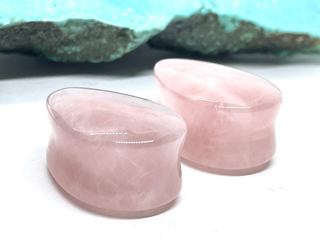 OOAK Rose Quartz Teardrop Plugs – 7/8" (22mm)