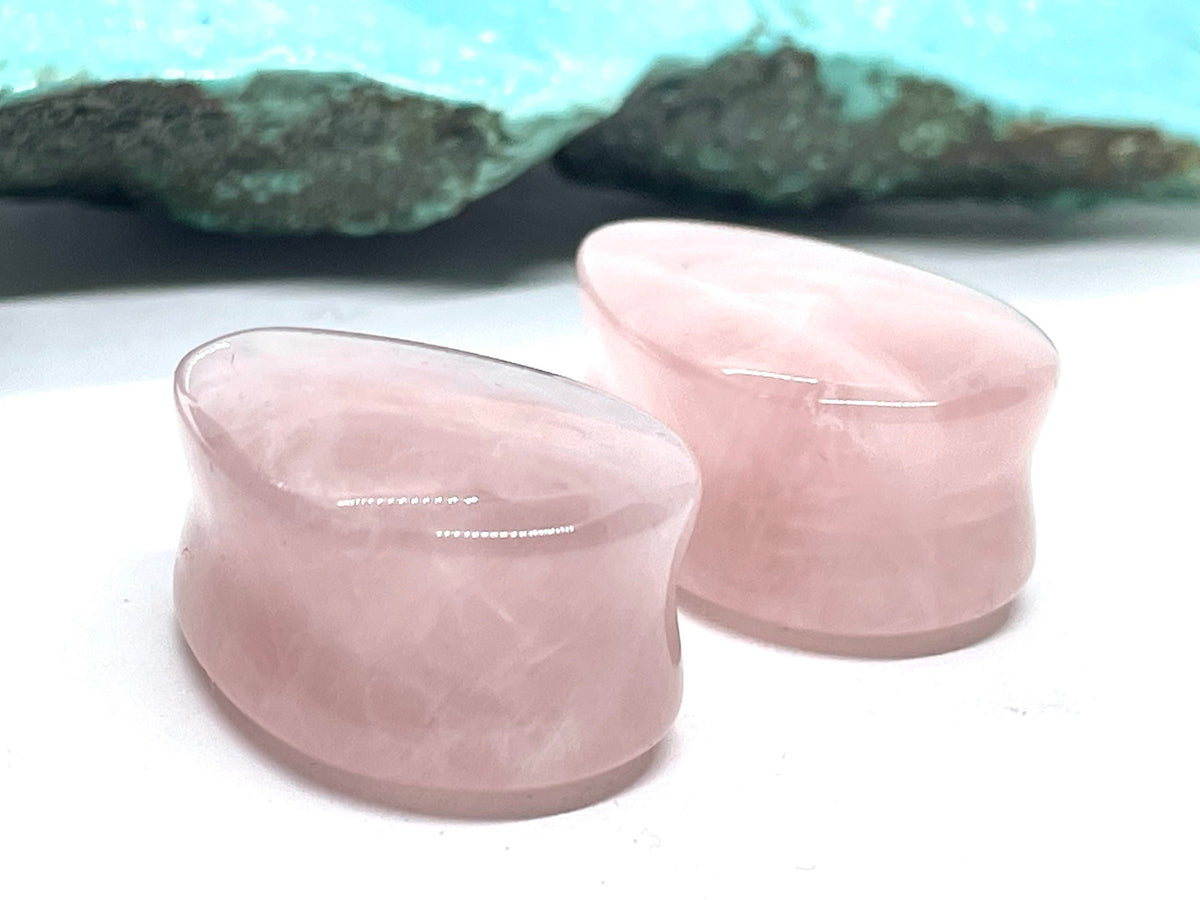 OOAK Rose Quartz Teardrop Plugs – 7/8" (22mm)